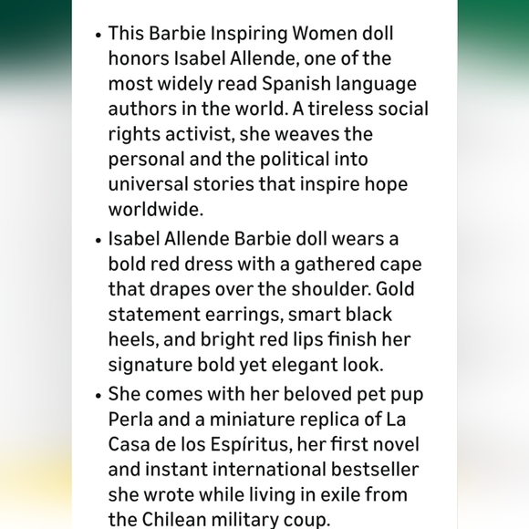 Barbie Inspiring Women Isabel Allende Doll NEW IN SHIPPER BOX - Picture 3 of 3
